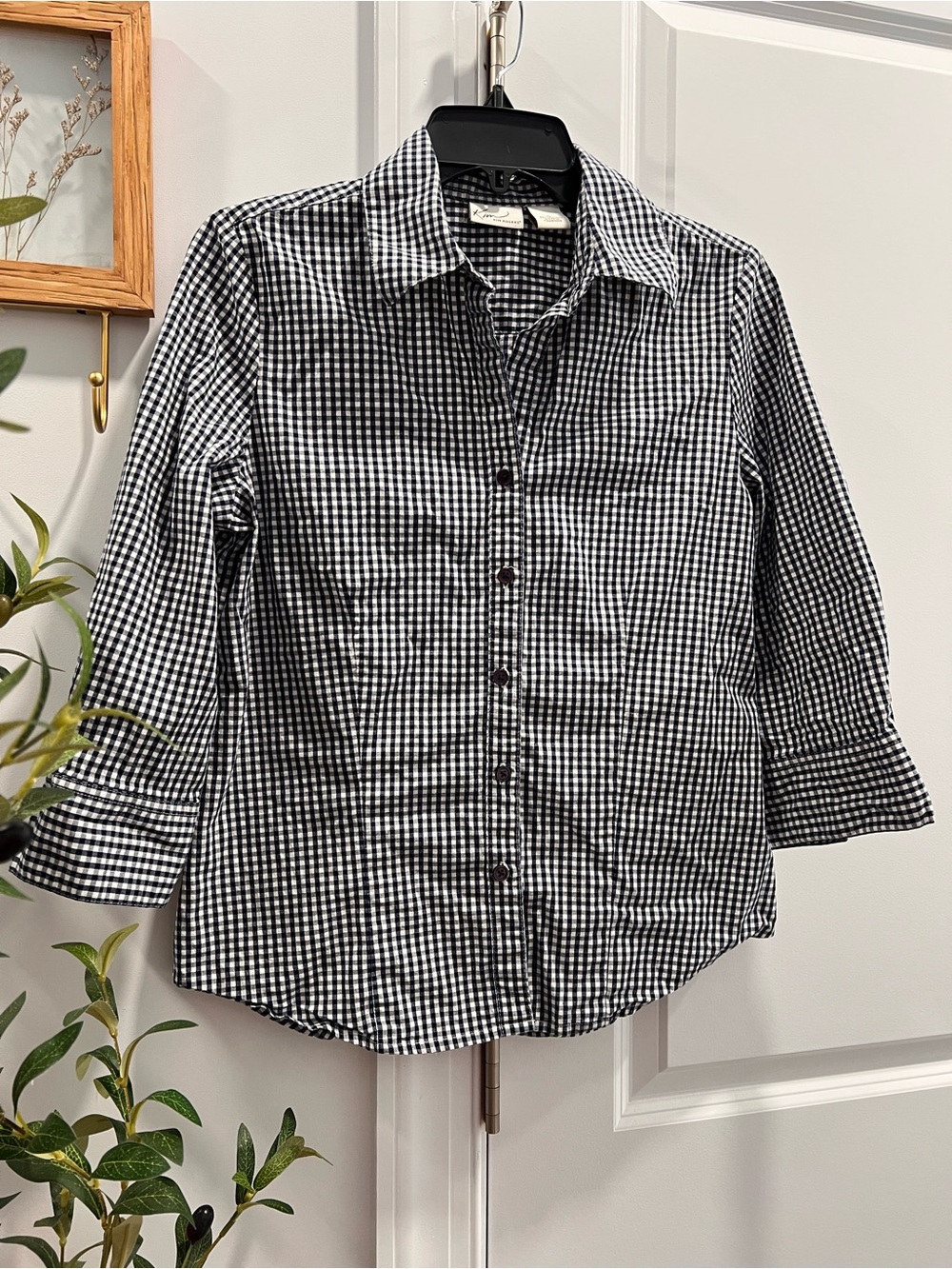 Kim Rogers Black & White Gingham Button-Down Shirt